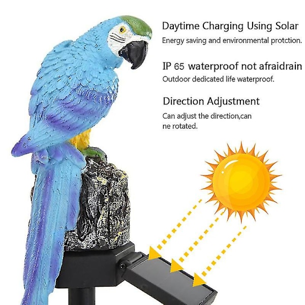 Uggla Trädgårdslampa LED Solcells Drivna Utomhus Prydnad Gräsmatta Vattentät Statylampa -GSL blue parrot