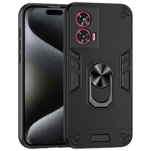 Skal för Motorola Edge 50 Fusion 5G PC+TPU Stöttåligt Telefonskal med Ringstativ - Svart black