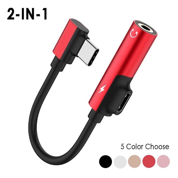 2-i-1 Type C til 3,5 mm hodetelefonkontakt 3,5 Aux Usb C adapterkabelkonverter