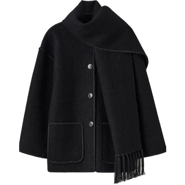 Höst vinter kappa för kvinnor med halsduk Lös långärmad enkelknäppt kappa Kvinnlig Match All Warm Lady Jacka