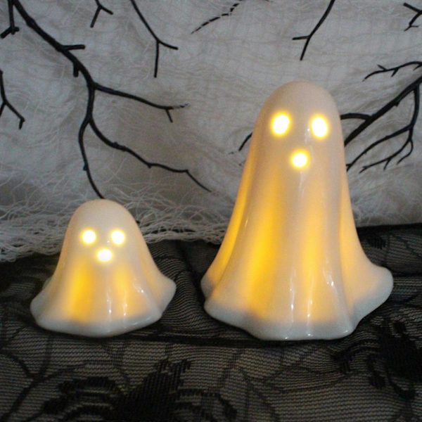 Halloween Søte Spøkelses Nattlys Ornamentsett Halloween Hjem Desktop Morsom Dekorasjon Keramiske Håndverk