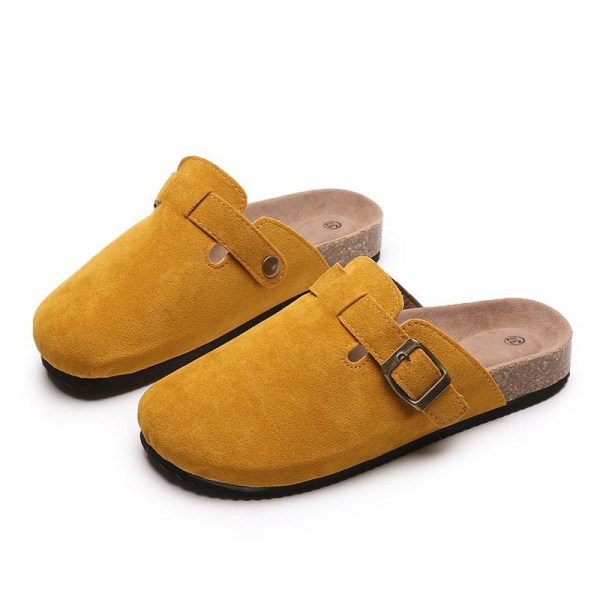 Baotou tofflor för kvinnliga par korktofflor önskar stora romerska skor casual halvtofflor trendiga lata skor yellow 37
