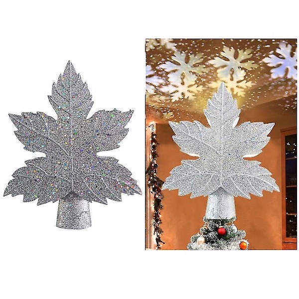 Julgransprojektorlampa med Lövform Snöstorm Julgrans Topplampa Led Julgrans Toppstjärna Projektorlampa silver au plug