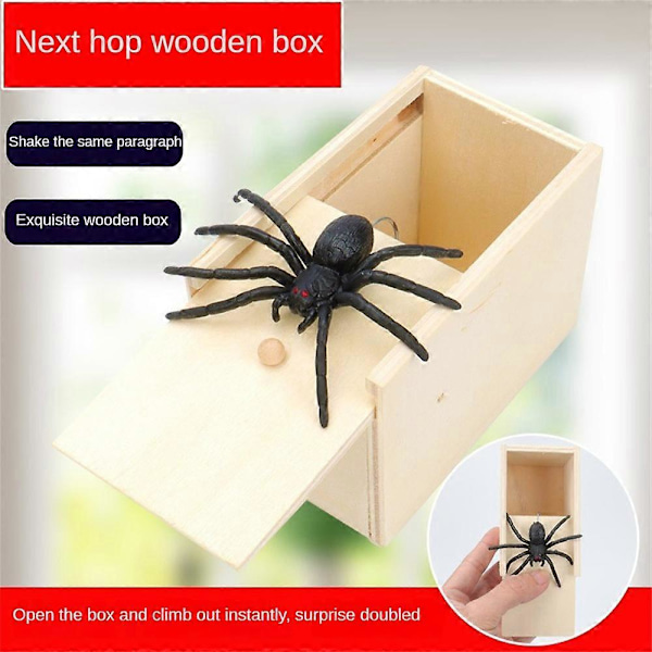 Halloween-edderkopp i en boks Spøk leketøy Spill spøk Skrem falsk edderkopp Skjult gave wooden box