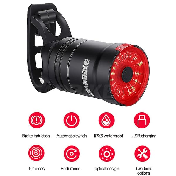 Smart Sykkel Baklys Auto Start Stopp Brems IPX6 Vanntett USB Lading