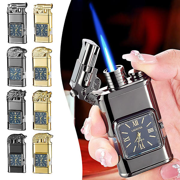 Vindsikkert Præget Lighter med Ur Letvægts Bærbar Lighter til Mænd Mandlig Ungdom black crocodile