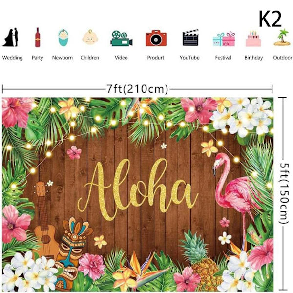 Havaijilainen Aloha-juhlan koriste, kesäisen Luau-juhlan taustakankaalla banneri valokuvausta varten Luau Havaijilainen juhlan taustakoristeiden tarvikkeet b