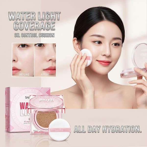 SADOER Hydrating Cushion Foundation - 24H Langvarig, Oljekontroll og Poreutjevning Ivory 1pcs