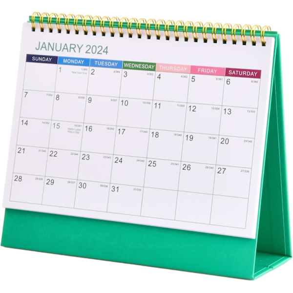 Skrivbords kalender 2024, stående flip kalender engelsk skrivbords kalender, 12 månads kalender planerare med uppgiftslista & anteckningar för hem, kontor green
