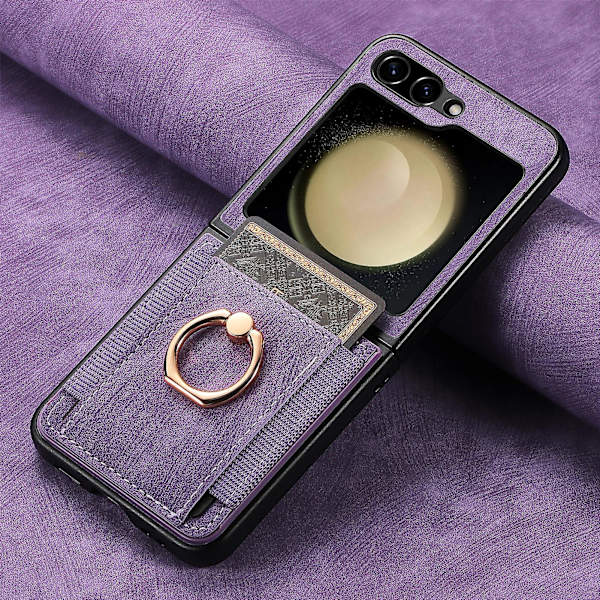 Plånboksfodral för Samsung Galaxy Z Flip 6, Smalt PU-läder Stötsäkert Fodral med Ringhållare & Kortfack för Galaxy Z Flip 6 5G 2024 purple