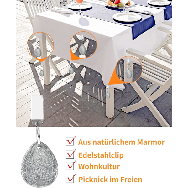 10 st Set med Dukvikter, Natursten Dukvikter med Stålklämmor för Familjefest, Camping, Utomhus white