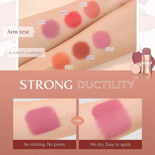 Krämrouge-stick för ögon, läppar, kinder, ekologisk 3-i-1 långvarig multifunktionell makeup