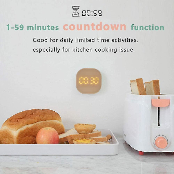 Liten kub digital höglarm klocka sängbord ingen tick, nedräkningsfunktion kökstimer magnetisk, 2 larminställningar, Usb/batteridriven, smart skärm Wa