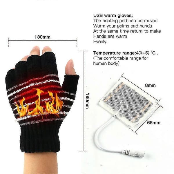 Usb-uppvärmda handskar med full/halv finger - laddningsbara presenter -DGZD striped