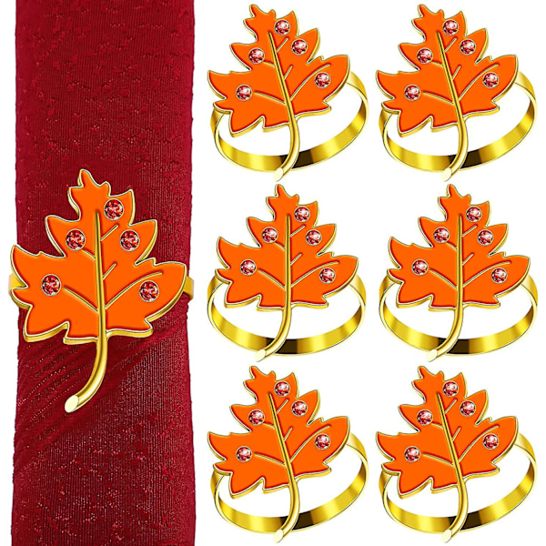 6 stk. oransje lønneblad serviettringer høst Thanksgiving serviettringholder spenne blad serviettring høst gårdsstil metall strass serviettringer for