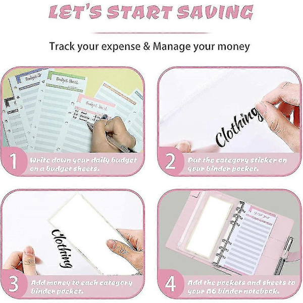 A6 Penge Budget Ringbind -organiser Binder Med Lommer, Kontant Stopning Budget Tegnebog Planlægger Binder Til Kontantbesparelse B -CHN