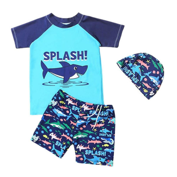 Pojkswimset, 3 delar set badskjorta + badshorts + badmössa, badkläder strandkläder T-shirt kort set  6.14 xl