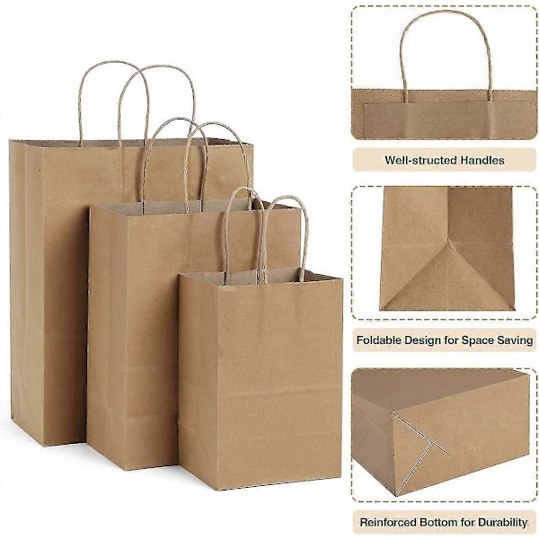 Brune Papirposer Med Håndtak 15x8x21cm Kraftpapirposer 10 Stk Bulk Gaveposer Handleposer Festposer
