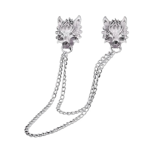 Kostymskjorta Krage Tofs Kedja Kavajnål Brosch Vargmärke Retro Nålar silver b with chain