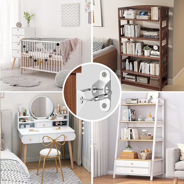 Möbelankare för barnsäkring, jordbävningsband Anti-tipp Möbelankare Säkring Håll Barn Husdjur Säkra Förebygg Fallande Möbel white 30pcs