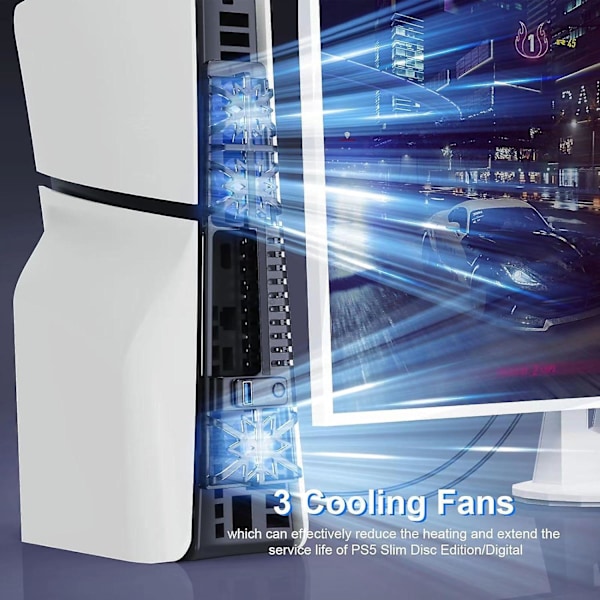 Kjølefan for PS5 Slim, Oppgradert Stille Kjølefan med RGB-LED, Effektiv Ekstern Kjølesystem for PS5 Slim Konsoll UHD/ DE