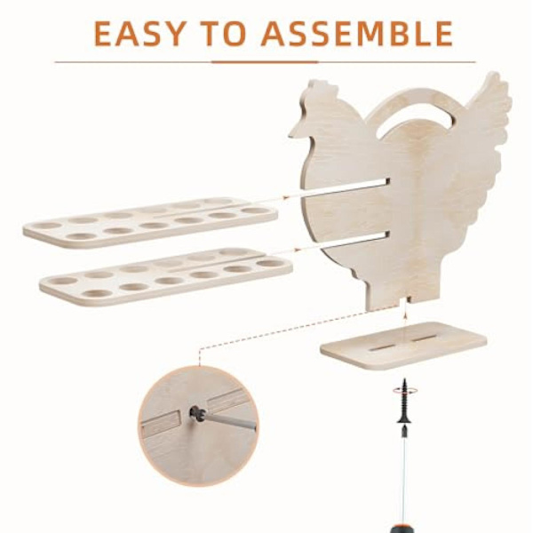 Kylling Egg Holder Benkeplate i Tre Oppbevaring Display Kurv Rustikk Kjøkken Dekorasjon for 24 Friske Egg, Naturlig Tre -GSLA white