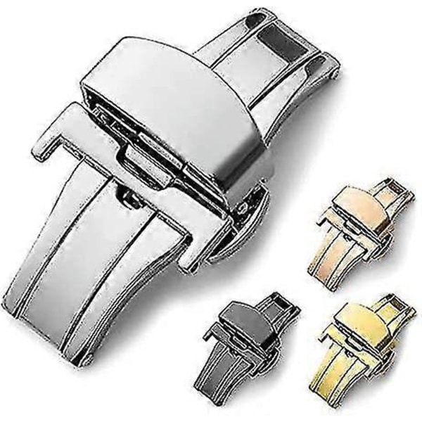 Fällbart spänne Automatisk dubbelklick rostfritt stål bandknapp för klockarmband 22 mm verktyg (färg: Guld, Storlek: 22 mm)