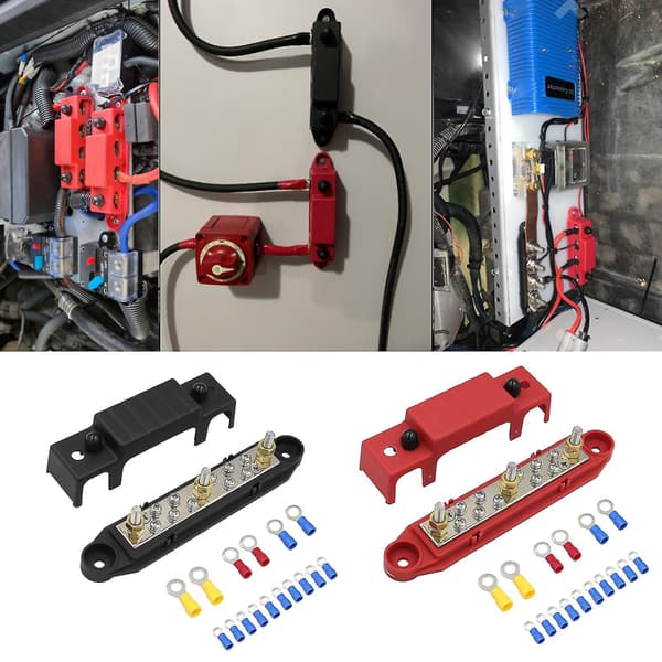 Busbar M6 Studs Terminaler Strømfordelingsblokk Samleskinne Med Ringterminaler 6.15. juni black