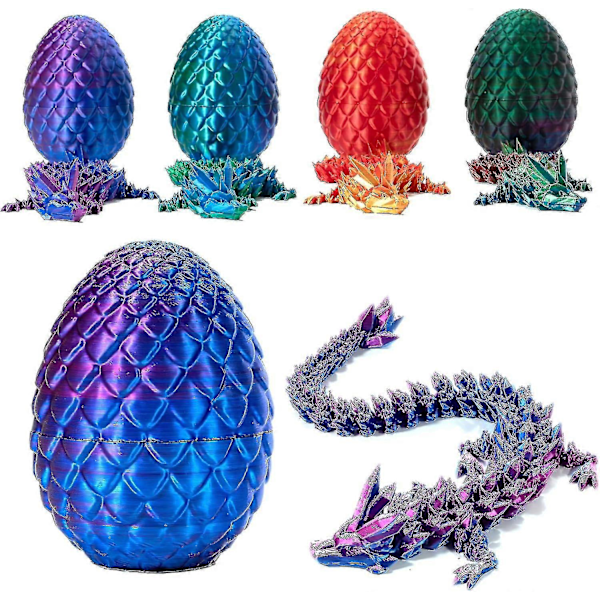 3D-tryckt drake i ägg, fullt ledad drake kristalldrake med drakeägg, hemmakontorsdekoration chefens skrivbordsleksaker laser red