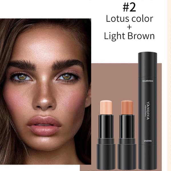 Contour Highlight Stick 2-i-1 Design, Vandfast Creme Contour for Nem Blandbar Makeup