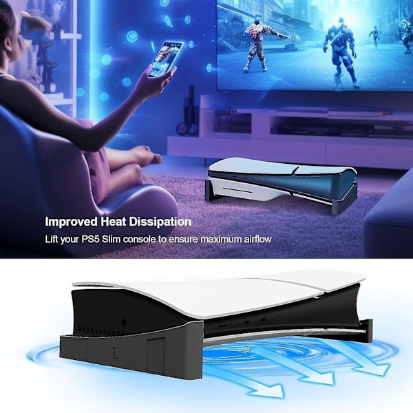 PS5 Slim Base Stativ, Kompatibel med Playstation 5 Disc & Digital Edition Horisontal Stativholder, PS5 Slim Horisontal Stativ black