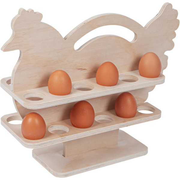 Kylling Egg Holder Benkeplate i Tre Oppbevaring Display Kurv Rustikk Kjøkken Dekorasjon for 24 Friske Egg, Naturlig Tre -GSLA white
