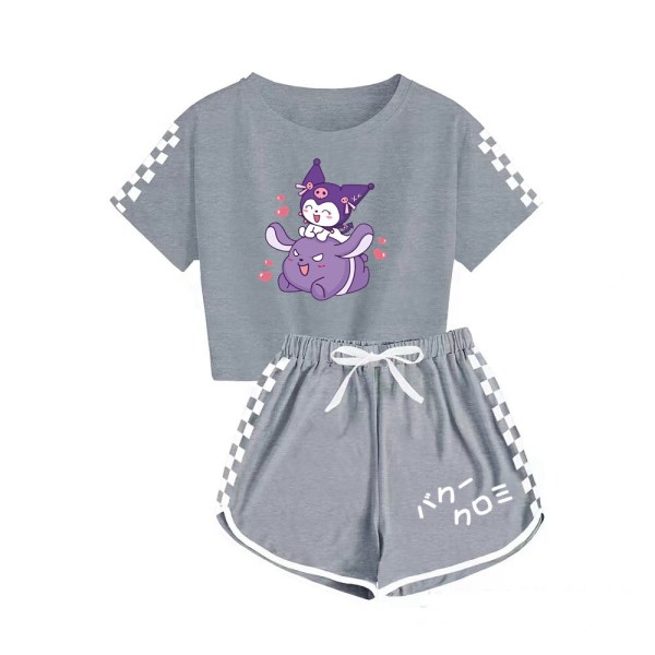 Kuromi sportsdragt med print til drenge og piger med T-shirtshorts Light purple 130cm