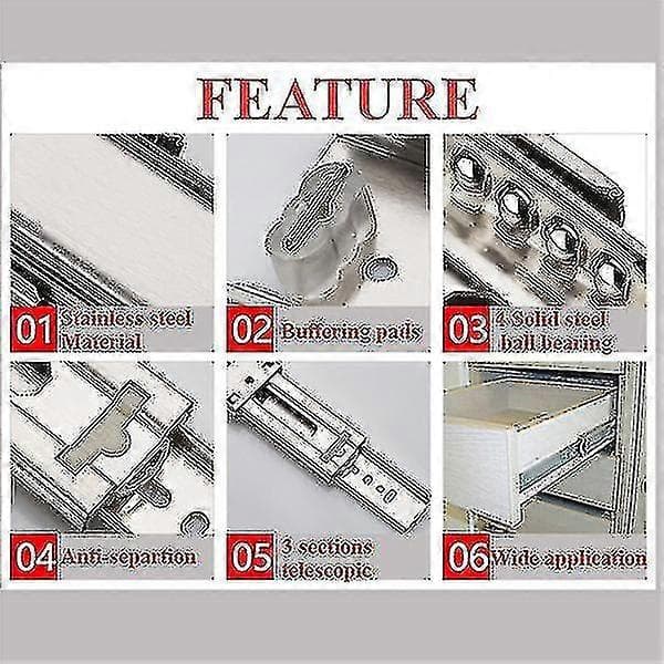 2 stk. 20 cm Skuffeskinner Lukkesystem Kuglelejer Skab Hardware--