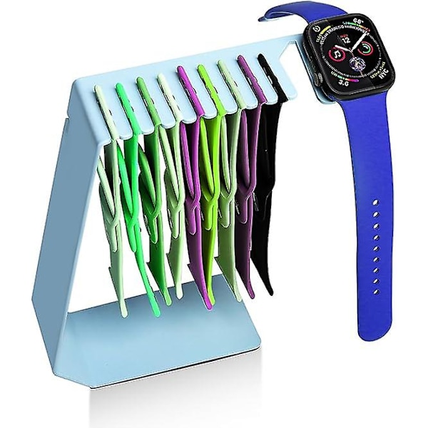 Urklokkeholder-organisator for Apple, Lagringsstativ i rustfritt stål for klokkereimer, Hengefure for klokkereimvisning for iWatch blue