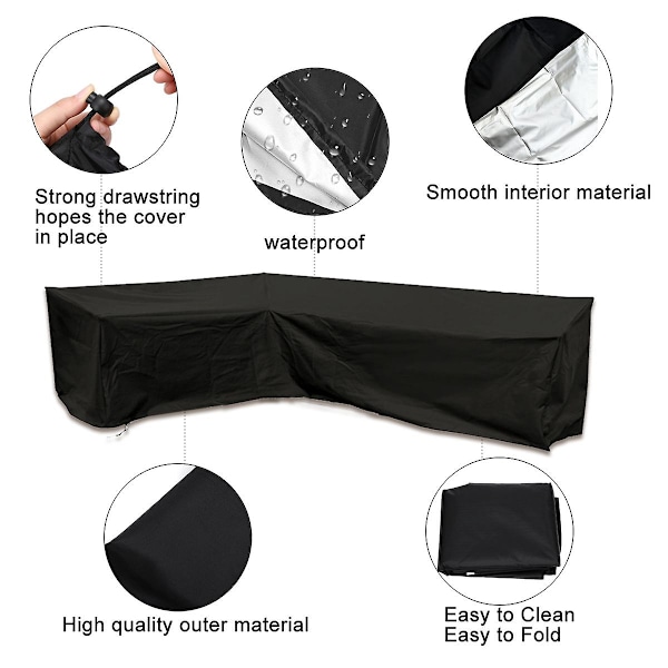 Hörnsoffa Överdrag Vattentät Utomhus Trädgård Gårdsmöbler Överdrag Dammskydd Bordsöverdrag, 210D Oxfordtyg ZD HU 286x222x82cm