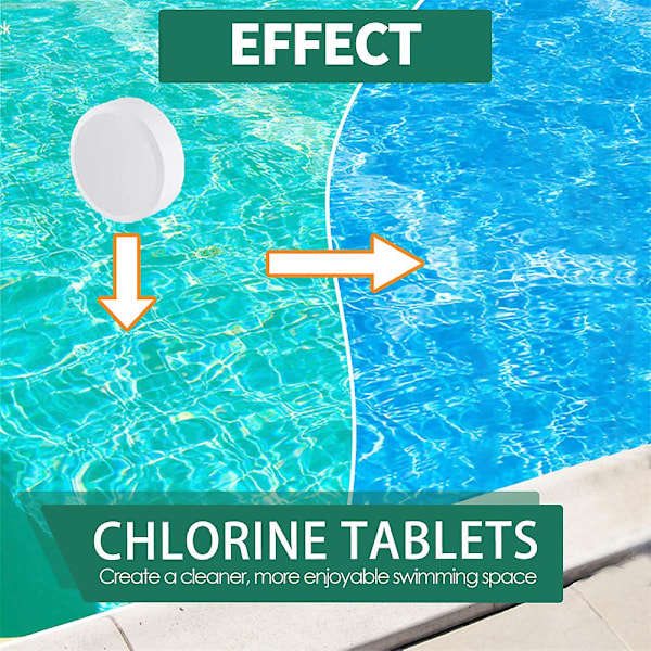 Multifunktionelle Klortabletter, Velegnet til swimmingpool, Whirlpool, Spa, Poolrensningstabletter, Vandklarhed, Swimmingpoolkemikalier 300pcs