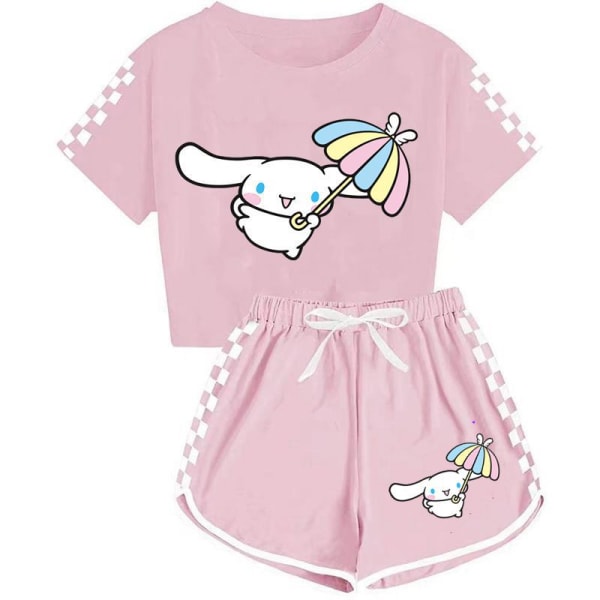 Sanrio Jade Hunde T-shirt + shorts sportspyjamas til drenge og piger børnesæt pink 140cm
