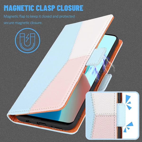 Etui for iPhone 12 Mini - Tre-farget søm, magnetisk lomme - Blå
