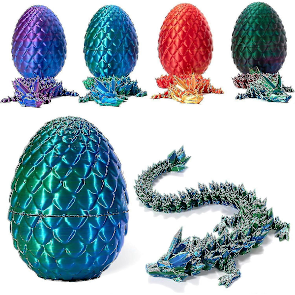 3D-tryckt drake i ägg, fullt ledad drake kristalldrake med drakeägg, hemmakontorsdekoration chefens skrivbordsleksaker laser green