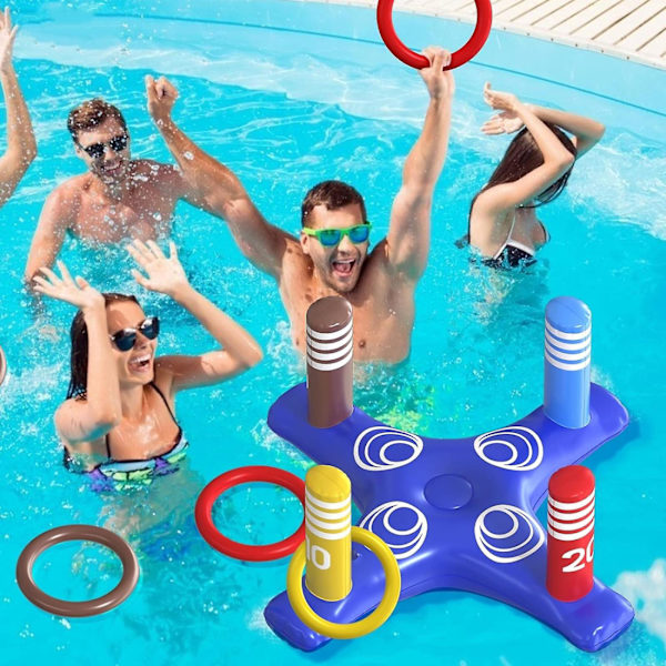 Pool Floats Toys Games Set - Flytande basketkorg uppblåsbar Cross Ring Toss Game Toys för barn Vuxna Simbassäng Vattenspel -GSLA