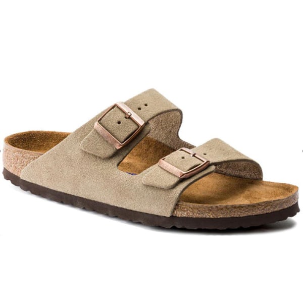 ~2024 Vår og sommer Ny retro kork flate boken sandaler herre flate sandaler kvinner Mocha suede 45