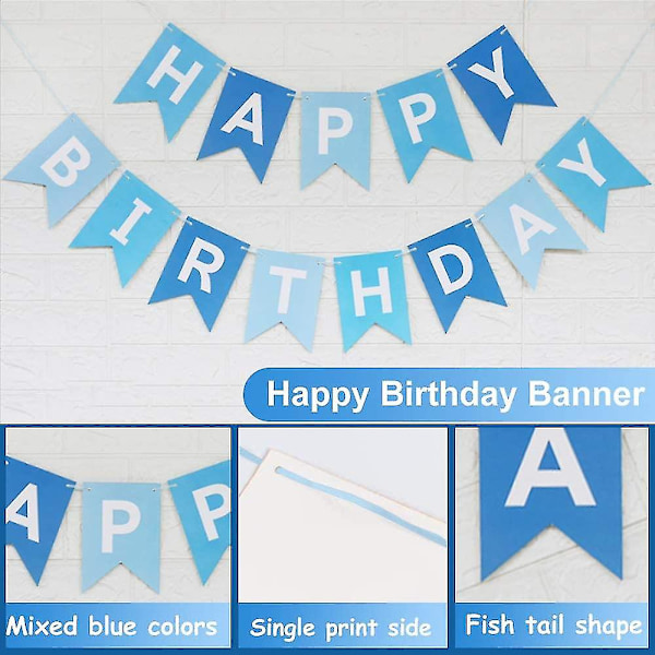 Gratulerer med dagen banner, Gratulerer med dagen bannere med blå lateksballonger/konfettiballonger, blå Gratulerer med dagen vimpler bannere for jenter gutter alle aldre