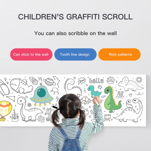 Ritrullepapper för barn, klibbigt färgpappersrullemålning Dinosaur Paradise