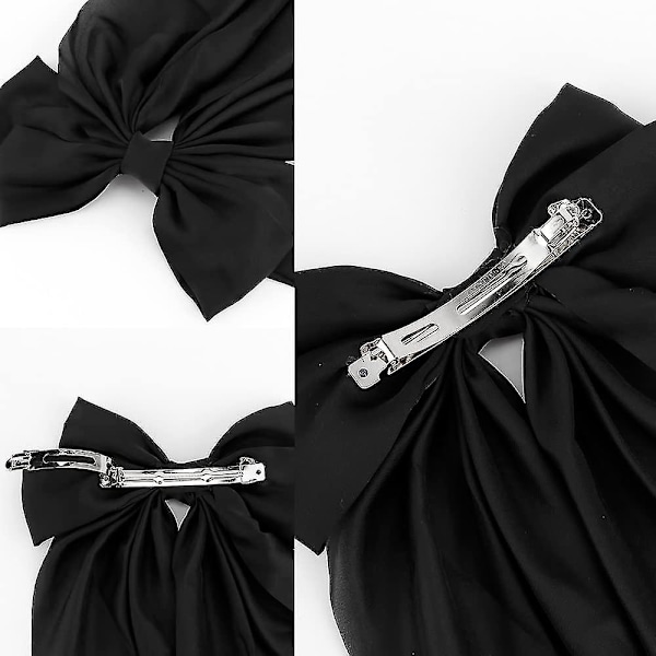 2 stk. satengsløyfe hårspenner klips for kvinner jenter fransk spenne med stor lang hale stort hårbånd hårtilbehør for bryllup fest -GS red x black