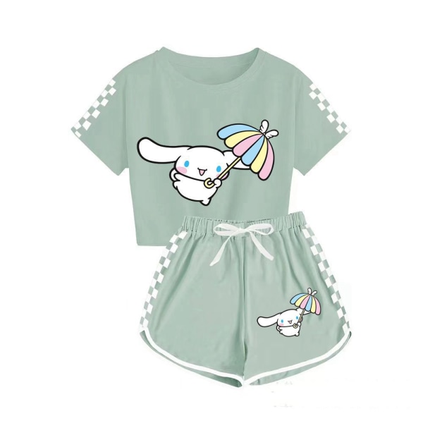 Sanrio Jade Hunde T-shirt + shorts sportspyjamas til drenge og piger børnesæt olive green 120cm