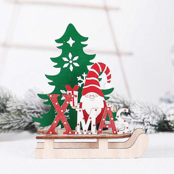 Julkalender för semester Juldekoration Trä DIY Släde Ornament Kombination Dekoration a