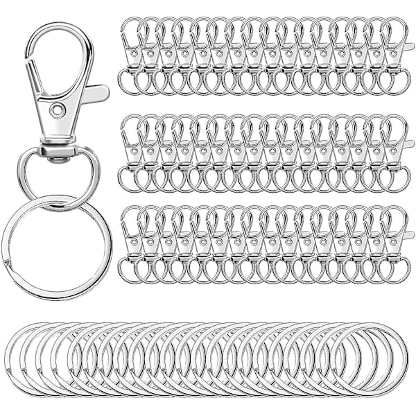 100 Stykker Guld Rotationsbeslag Lanyard Beslag Med Nøglering, Nøglekæde Hæklet Hummer silver