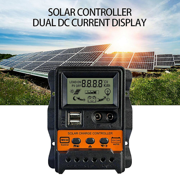 10A/20A/30A Automatisk Solcelleladerstyring LCD Dobbel USB Solcellepanel Regulator PWM 20a