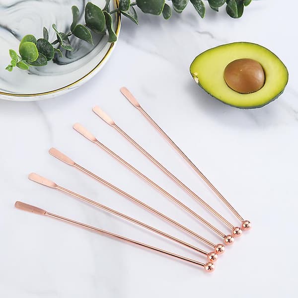 4 stk. Rustfritt Stål Rørepinne Cocktail Drink Mixer Stick Med Liten Rektangulær Padle rose gold